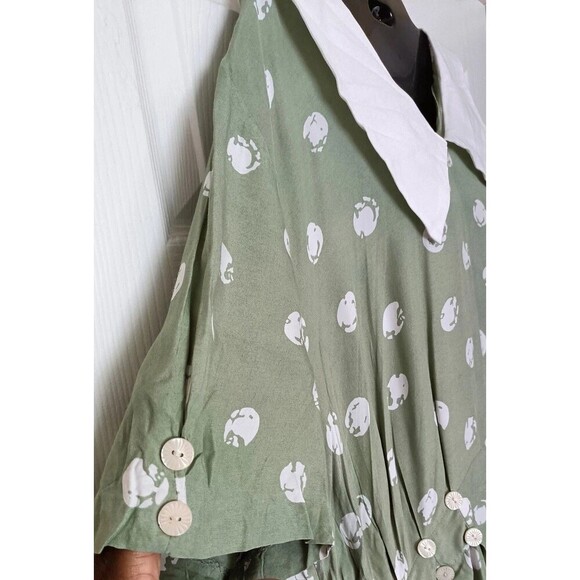 Gunne Sax Dress Ms Chaus Sz 20W 80s Green Dots Peter pan Collar Cotragecore Vtg - Picture 9 of 14
